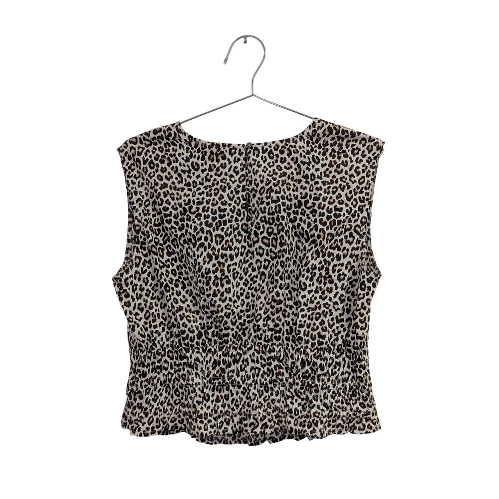 J. Crew Hyacinth Top Smocked Contemporary Cotton Poplin Neutral Leopard Print M - Picture 6 of 7